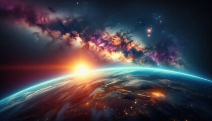 earth and galaxy with sunshine