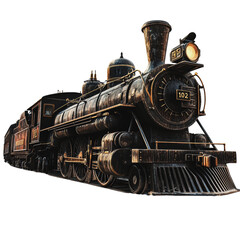 Fototapeta premium PNG Vintage steam locomotive at a historic station