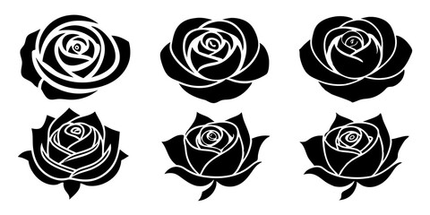 Rose icons. set of illustrations rose silhouette icon style vector art.
