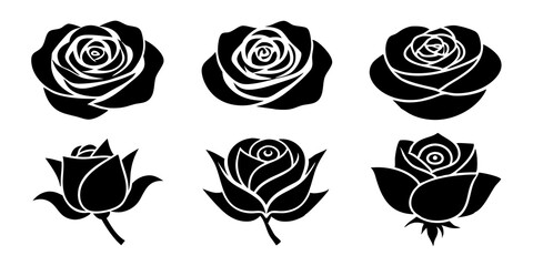 Rose icons. set of illustrations rose silhouette icon style vector art.

