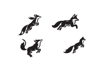 black and white fox silhouettes vector