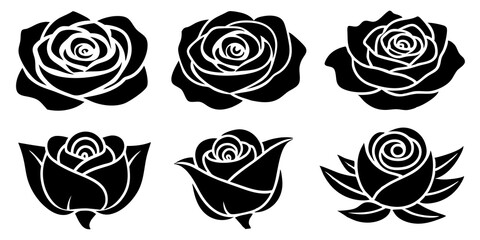 Rose icons. set of illustrations rose silhouette icon style vector art.
