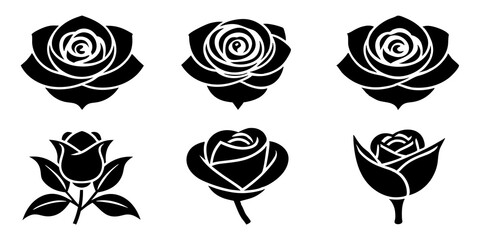 Rose icons. set of illustrations rose silhouette icon style vector art.
