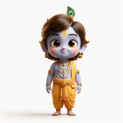 Illustration of little Krishna in 3D animation, wearing his traditional clothes