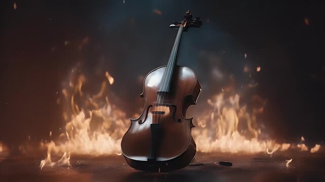 dark mood instrument burning fantasy music cello atmospheric fire flames burn heat hot balefire black red orange abstract explosion smoke yellow light danger inferno warm