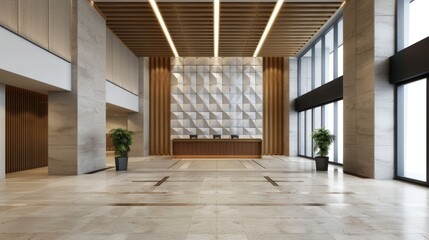 Obraz premium Stunning hotel lobby with an impressive modern architectural design featuring high ceilings elegant furnishings and captivating spatial elements that create a refined and inviting atmosphere