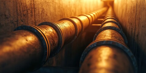 Rusty Pipes In A Tunnel.