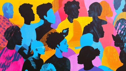 A vibrant and colorful collage of various people from different ethnicities