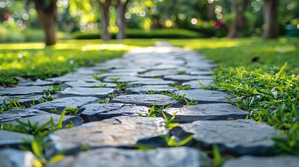 Fototapeta premium Stone walkway in the park grass