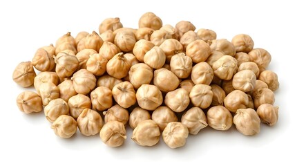 Heap of preserved chickpeas isolated on white background, top view