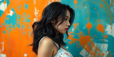 Profile of a Creative Female Painter Against Abstract Art Background