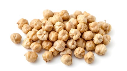 Heap of preserved chickpeas isolated on white background, top view