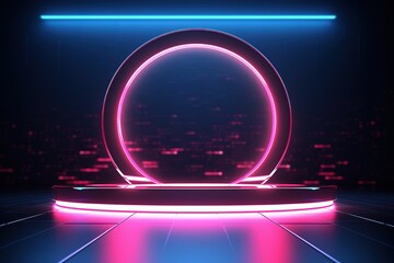 Futuristic glowing platform with neon lights.
