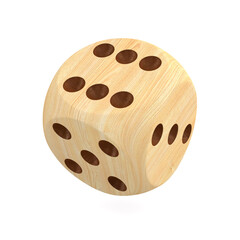 Wooden die on white background. Isolated 3D illustration