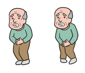 お腹が痛くて漏れそうなおじいさんのイラストセット