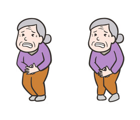 お腹が痛くて漏れそうなおばあさんのイラストセット