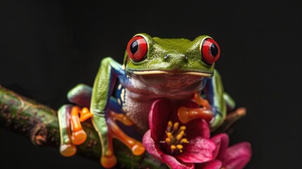 Naklejka premium Red-Eyed Tree Frog Perched on a Branch