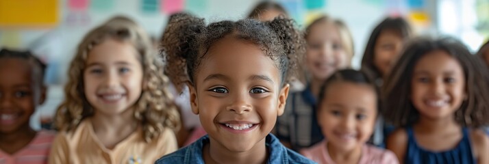 A diverse group of young kids grinning. Generative Ai