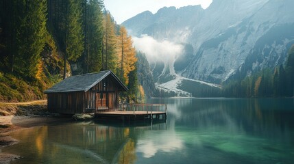 Fototapeta premium Tranquil Cabin by the Lake