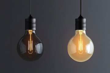 Turned on and off realistic vector lamp. Light bulb vector illustration with generative ai