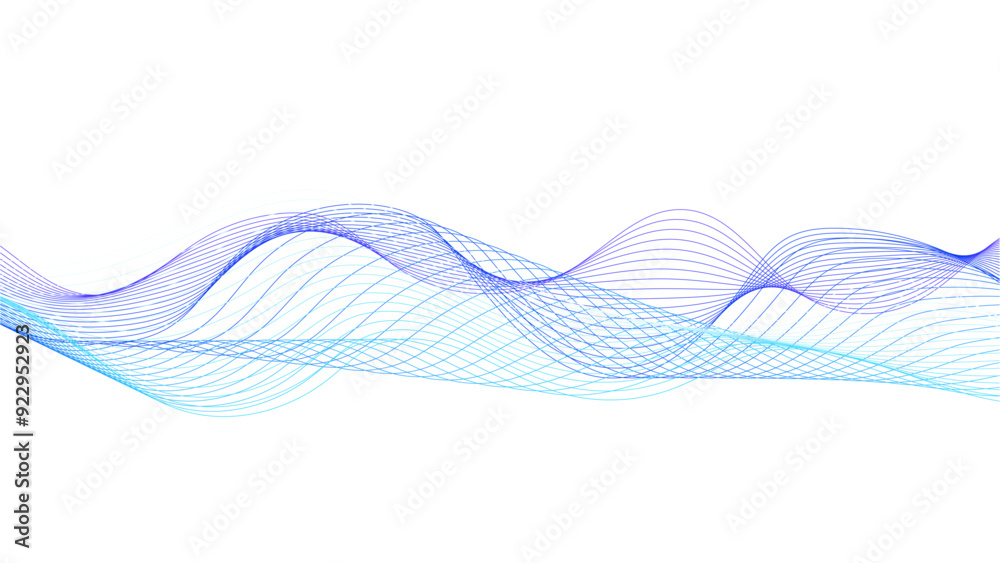 Wall mural abstract background with blue and purple wave lines on white. blue-violet abstract lines. sound wave