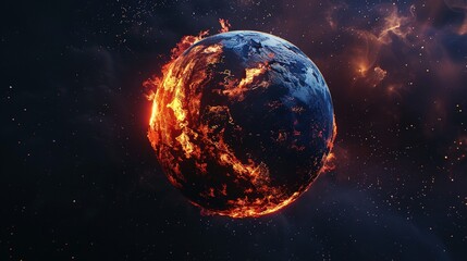 A Burning Earth Surrounded by Stars and Cosmic Dust