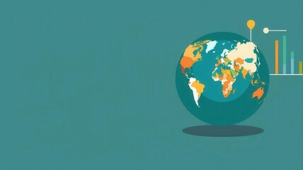 Fototapeta premium Colorful globe illustration with charts and graphs, symbolizing global data analysis and market growth.