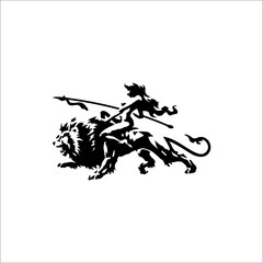 Fototapeta premium illustration of a hunter riding a lion. It can be used as graphic design