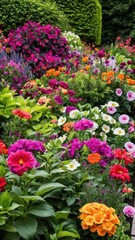 A wide variety of colorful flowers and plants in a beautifully maintained garden,