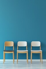 Obraz premium 3D rendering Row of chairs with one odd one out.