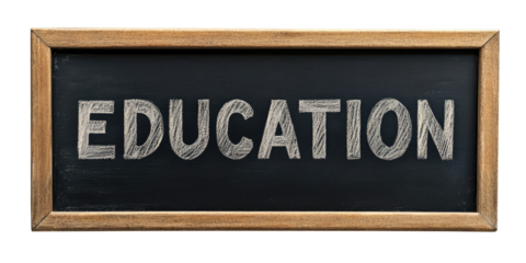 The word "Education" written on the chalkboard isolated on transparent background