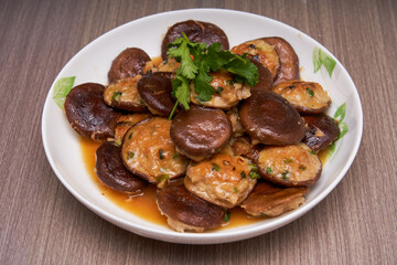 Delicious Chinese home-cooked food, mushroom stuffed with meat