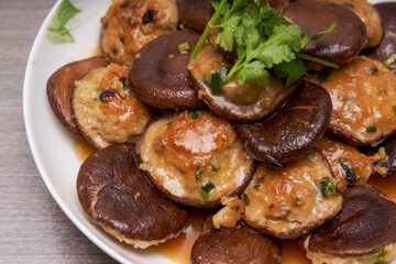 Delicious Chinese home-cooked food, mushroom stuffed with meat