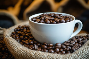 Fototapeta premium Aromatic Adventure in a Coffee Cup: Celebrating International Coffee Day with a Playful Coffee Theme.