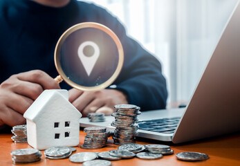 Online searching property, prime area, house value, home buy and sell, real estate investment...