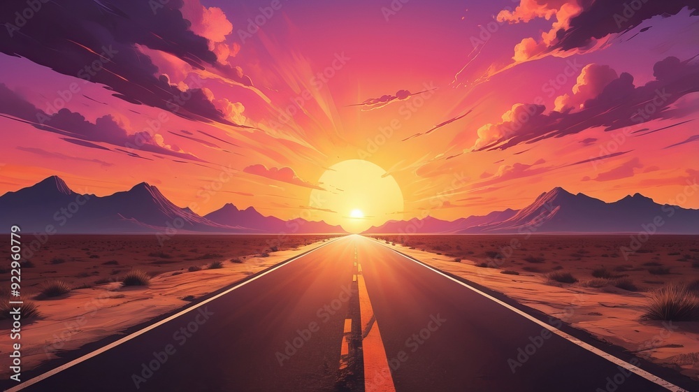 Wall mural sunset on the highway