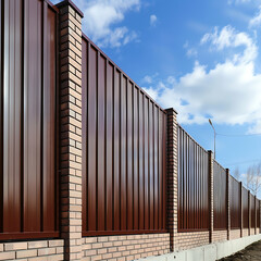 Obraz premium Close-up of a metal fence with bars on a background of blue sky