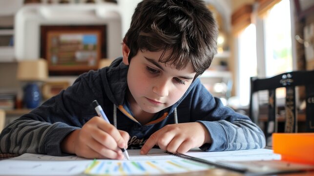 Children actively engaged in learning and diligently completing homework tasks for academic growth