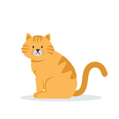 Orange cat vector illustration. Cute sitting cat cartoon clipart, animal in flat style. Simple vector design isolated on white background. Pet animal, farm animals concept