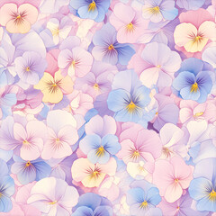 アニメ風のパステルカラーのパンジーのテクスチャパターン