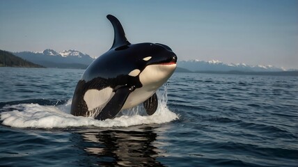 Obraz premium a pair of orca jumping