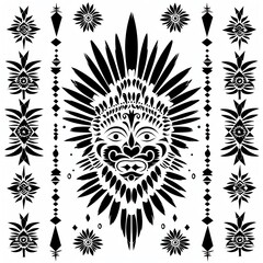 Fototapeta premium Black and white tribal mask with geometric patterns.