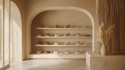  Shoes store aesthetic background,