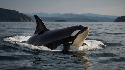 Naklejka premium orca jumping out in the sea