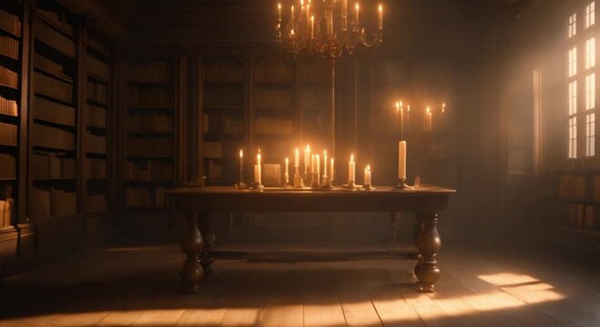 libraries filled with ancient books and candlelight scrolls