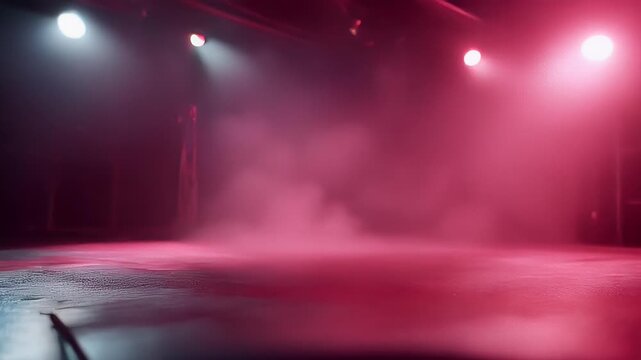 stage empty dark garnet floor studio room crimson ruby spotlights light shows burgundy asphalt the smoke