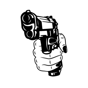 black and white handgun pointing forward clip art preview