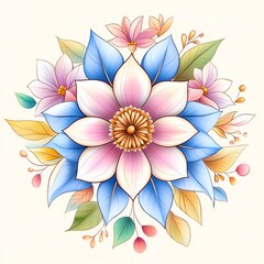 A vibrant and beautifully illustrated floral design featuring colorful petals and leaves, perfect for spring-themed projects.