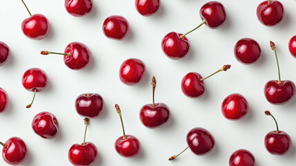 A pattern of cherries on a white background 