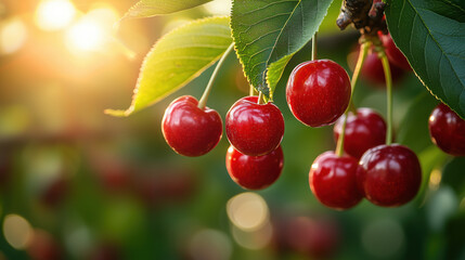 a bunch of cherries hanging from a branch of a tree